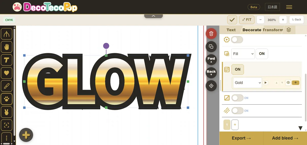 Gold and chrome text styles shown with your own words