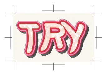 Print-ready PDF of graffiti-style decorated text 'TRY' with crop marks and bleed