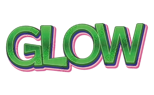 "GLOW" Green Outline 3D - deco text template (Retro, Pattern, Layered outline)
